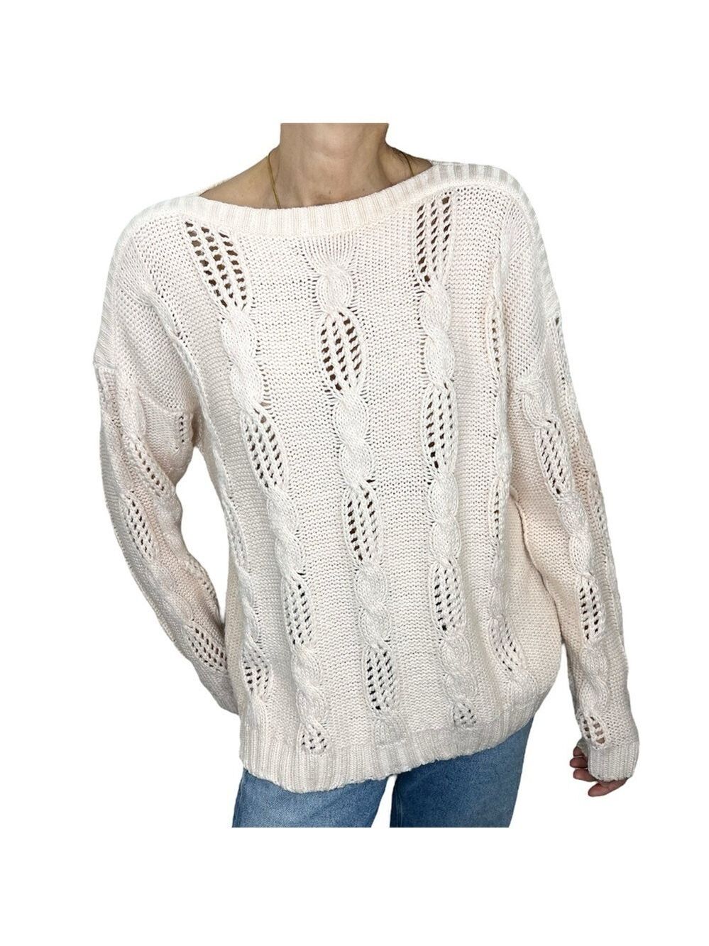 Vintage Kabri blush pink boxy cable knit boat neck sweater L